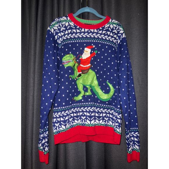 Ugly Christmas Sweater Sweaters - Ugly Christmas Sweater Xmas Size Large Dinosour
